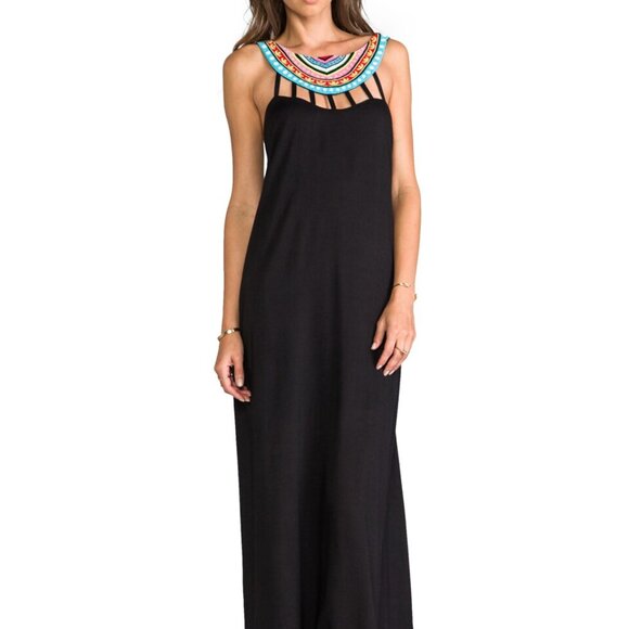 MARA HOFFMAN Beaded Neck Maxi Dress, Black + Multi, Sz XS - Picture 5 of 11